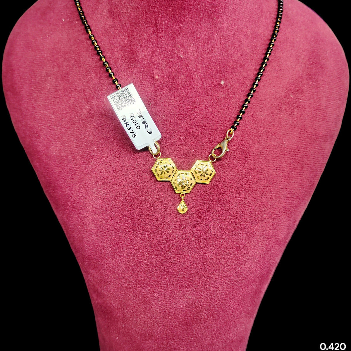 GPM9K- (WGT: 0.420 GM APPROX) BIS CERTIFIED HUID HALLMARK 375 9KT GOLD PENDANT FOR WOMEN 1 PIECE WITH FREE MANGALSUTRA & TASSEL. (G4VTGF)