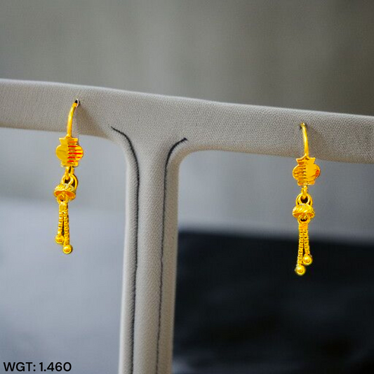 (GER22) BIS CERTIFIED WGT: 1.460 GM APPROX HUID HALLMARK 916 22KT GOLD SAFETIPIN EARRINGS 1 PAIR FOR WOMEN.