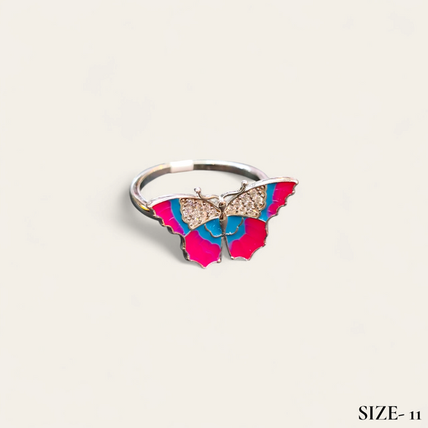 (GREAT FREEDOM SALE) RAJLAXMI HALLMARK 925 SILVER FINGER BUTTERFLY MINAKARI DESIGN RING 1 PIECE FOR WOMEN FOR REGULAR USE - BEST FOR GIFTING (SOLD ON MRP)
