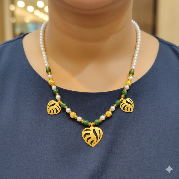 GOLD MOTI HAR- PAAN DESIGN SELI WGT: 0.680 GM APPROX HUID HALLMARK 22KT GOLD SELIHAR 1 PIECE WITH TASSEL.