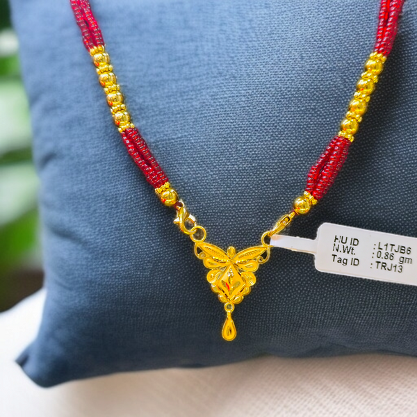 TRJ WGT: 0.860 GM APPROX 22KT HUID HALLMARK GOLD PENDANT MANGALSUTRA 1 PIECE WITH TASSEL.