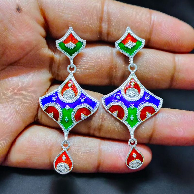 GREAT FREEDOM SALE (PREMIUM JEWELLERY) CERTIFIED HALLMARK 925 SILVER HASULI NECKLACE 1 PIECE WITH EARRINGS (MINAKARI MANIPUR DESIGN) APPROX WGT: 42.500 GM (1 PIECE) FOR BEAUTIFUL WOMEN (SOLD ON MRP BY RAJLAXMI).