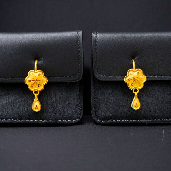 (GER22) BIS CERTIFIED WGT: 0.860 GM APPROX HUID HALLMARK 916 22KT GOLD FLOWER DESIGN SAFETIPIN EARRINGS 1 PAIR FOR WOMEN.