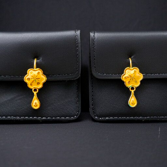 (GER22) BIS CERTIFIED WGT: 0.860 GM APPROX HUID HALLMARK 916 22KT GOLD FLOWER DESIGN SAFETIPIN EARRINGS 1 PAIR FOR WOMEN.