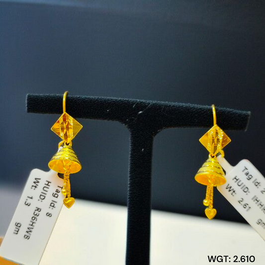 (GER22) BIS CERTIFIED WGT: 2.610 GM APPROX HUID HALLMARK 916 22KT GOLD SAFETIPIN EARRINGS 1 PAIR FOR WOMEN.