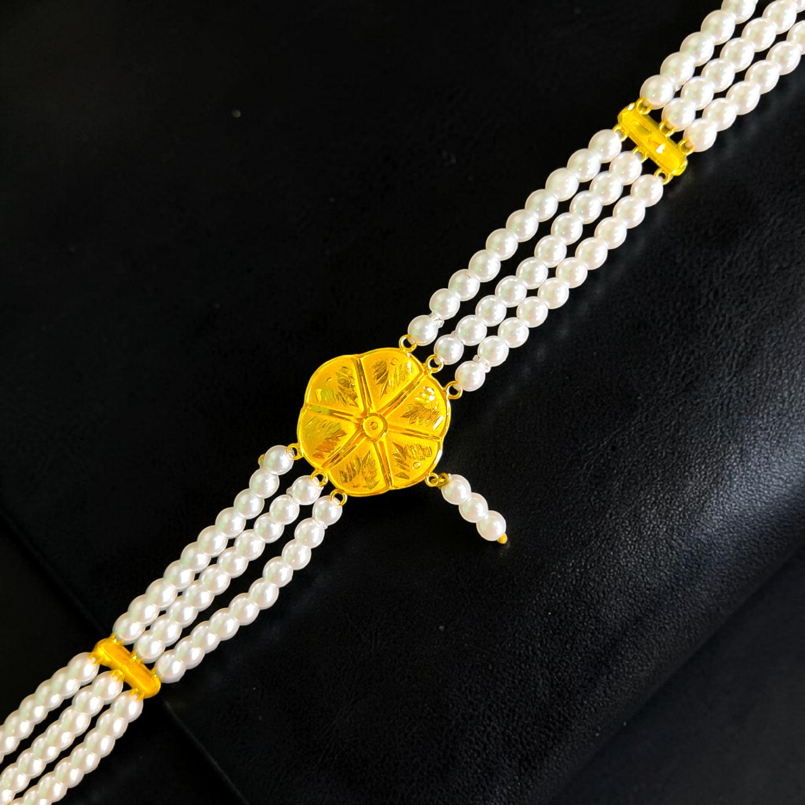 GOLD MOTI HAR- CERTIFIED BIS HUID HALLMARK 916 22KT GOLD MOTI CHOKER 1 PIECE (WGT: 0.770 GM) WITH ADJUSTABLE TASSEL FOR GIFT IN MARRIAGE.