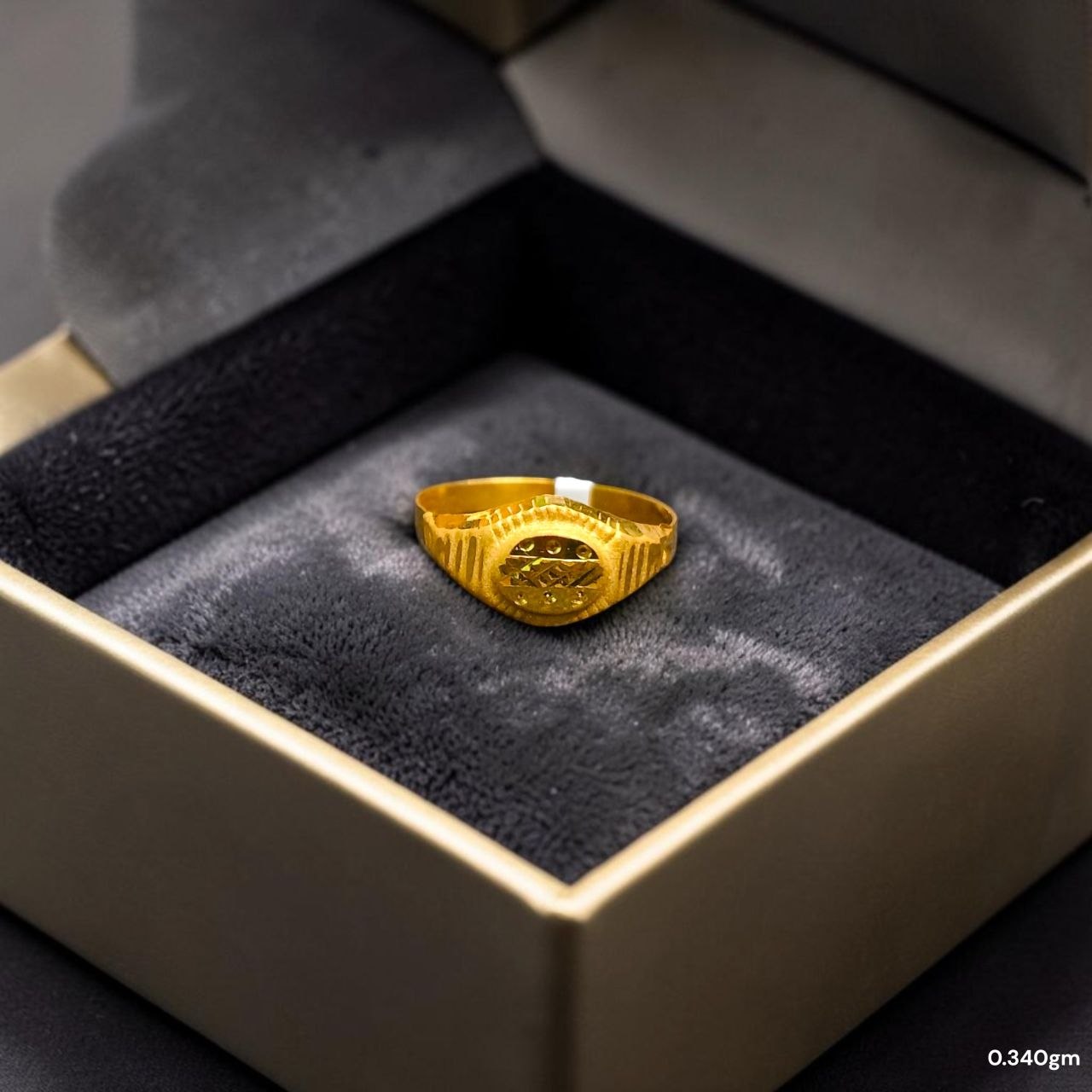 BABY JEWELLERY- TRJ WGT: 0.340 GM APPROX 375 9KT HUID HALLMARK GOLD BABY FINGER RING 1 PIECE FOR RICE CEREMONY & BIRTHDAY.
