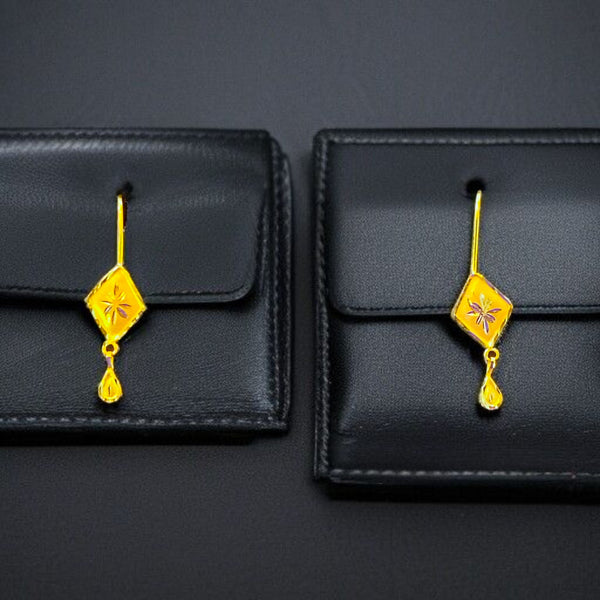 (GREAT FREEDOM OFFER) BARFI DESIGN (50 TONCH) KDM GOLD EAR TOPS (CEPTIPIN HOOK) FOR TEENAGER 1 PAIR APPROX WGT: 0.380 GM.