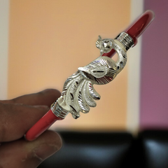 TRJ RED PEACOCK DESIGN 925 ORIGINAL SILVER NOA BANGLES FOR WOMEN 1 PIECE - SOLD AS MRP BY RAJLAXMI.