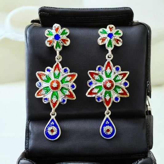 FESTIVE SILVER OFFER (PREMIUM JEWELLERY) CERTIFIED HALLMARK 925 SILVER HASULI NECKLACE 1 PIECE WITH EARRINGS (MINAKARI MANIPUR DESIGN) APPROX WGT: 53.00 GM (1 PIECE) FOR BEAUTIFUL WOMEN.