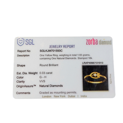 RAJLAXMI DIAMOND JEWELLERY (SIZE:13) - WGT: 1.650 GM - NATURAL DIAMOND (0.03 CENT) HUID HALLMARK 18KT DIAMOND FINGER RING FOR WOMEN WITH CERTIFICATE OF AUTHENTICITY BY ZORBA (DESIGN NO: LRAP4996).