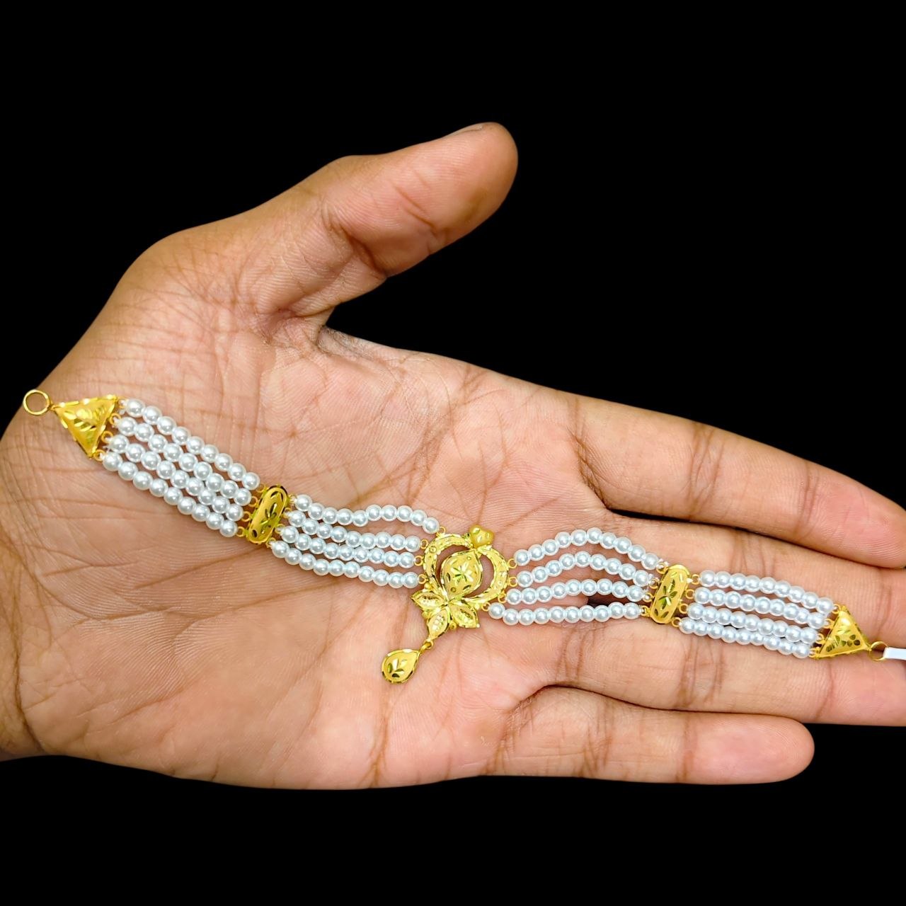 GOLD MOTI CHOKER- (WGT: 1.670 GM APPROX) BIS CERTIFIED HUID HALLMARK 375 9KT GOLD MOTI CHOKER 1 PIECE WITH ADJUSTABLE TASSEL FOR GIFT IN MARRIAGE.