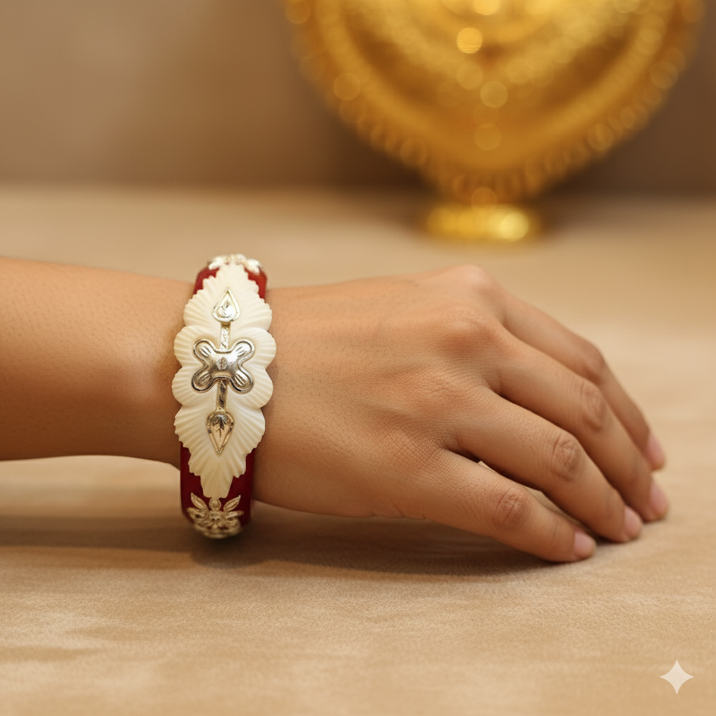 (TSP) (SIZE- 25) 925 ORIGINAL SILVER TILOTTAMA POLA SAKHA BADHANO BANGLES(RED COLOUR)FOR WOMEN 1 PIECE -(SOLD ON MRP).