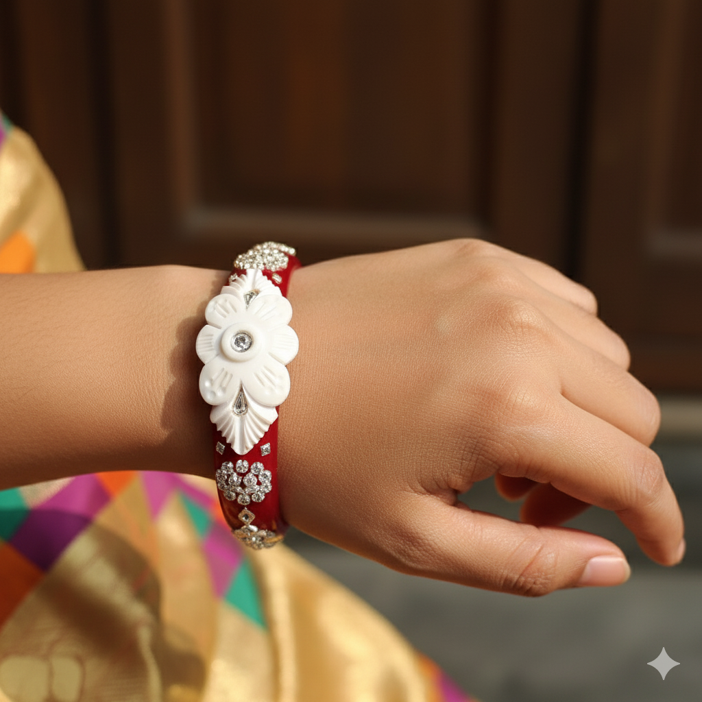 (TSP) (SIZE- 26) 925 ORIGINAL SILVER TILOTTAMA POLA SAKHA BADHANO BANGLES(RED COLOUR)FOR WOMEN 1 PIECE -(SOLD ON MRP).