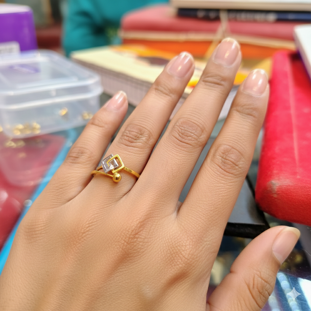 (GLFR9) TRJ (SIZE: 12) WGT: 0.950 GM APPROX BIS CERTIFIED HUID HALLMARK 9KT GOLD FINGER RING FOR WOMEN 1 PIECE FOR REGULAR USE.