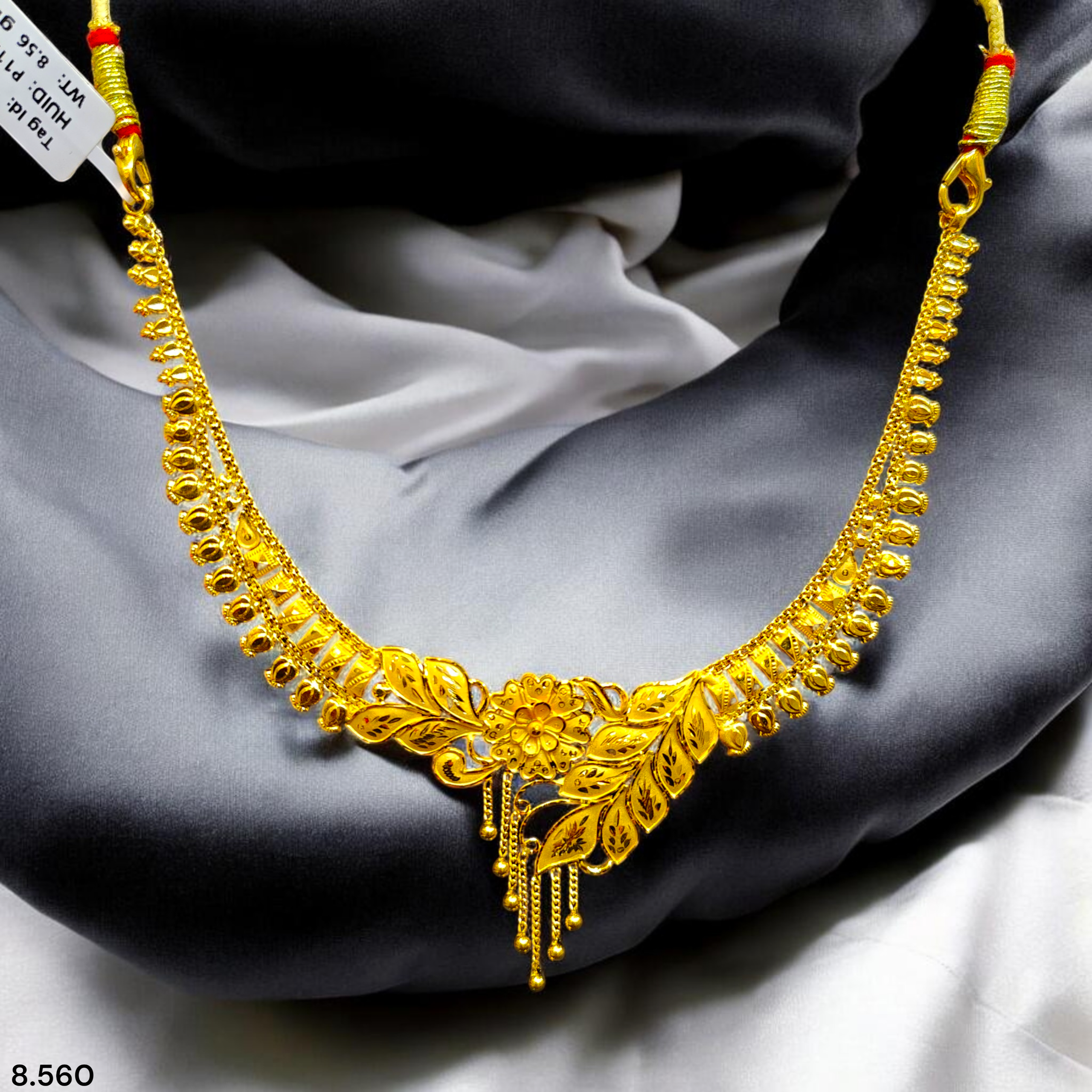 GOLD CHOKER NECKLACE- WGT: 8.560 BIS CERTIFIED HUID HALLMARK 916 22KT GOLD NECKLACE 1 PIECE WITH FREE ADJUSTABLE TASSEL FOR WOMEN.