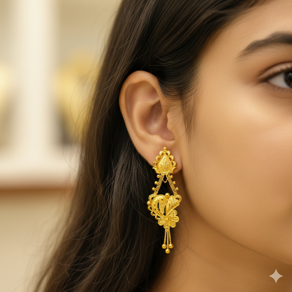 (GER22) BIS CERTIFIED WGT: 4.240 GM APPROX HUID HALLMARK 916 22KT GOLD CEFTIPIN EARRINGS 1 PAIR FOR WOMEN.