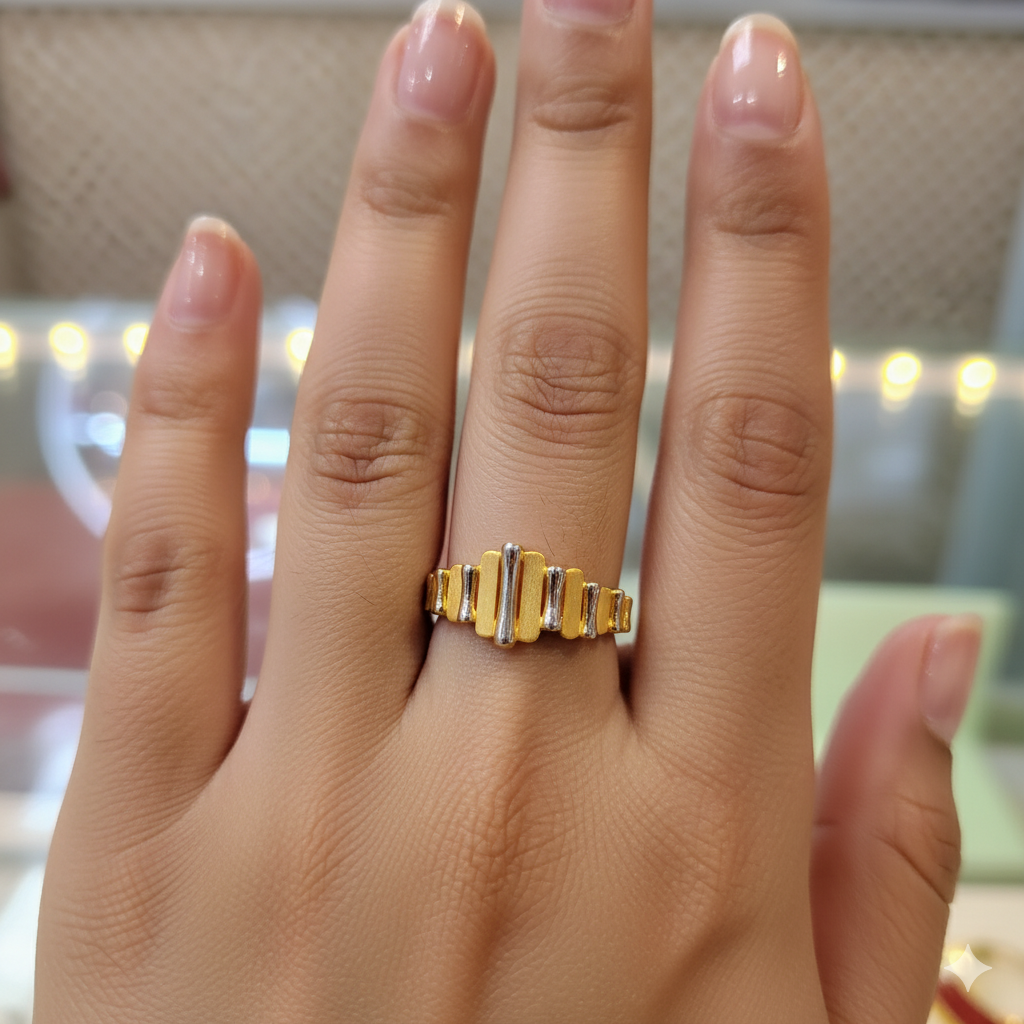 (GLFR9) TRJ (SIZE: 14) WGT: 1.370 GM APPROX BIS CERTIFIED HUID HALLMARK 9KT GOLD FINGER RING FOR WOMEN 1 PIECE FOR REGULAR USE.