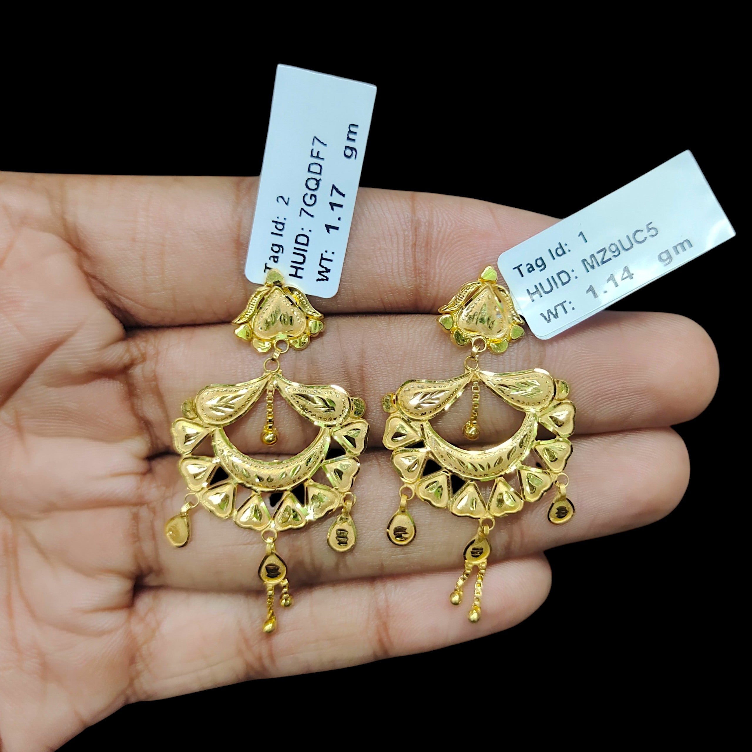 GOLD EARRINGS- (WGT: 2.310 GM APPROX) BIS CERTIFIED HUID HALLMARK 9KT GOLD EARRINGS 1 PAIR FOR WOMEN (BEST FOR GIFT IN MARRIAGE). (MZ9UC5)-(7GQDF7)