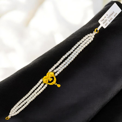 PEARL CHOKER- CERTIFIED BIS HUID HALLMARK 916 22KT GOLD MOTI CHOKER 1 PIECE (WGT:0.640 GM) WITH ADJUSTABLE TASSEL FOR GIFT IN MARRIAGE.
