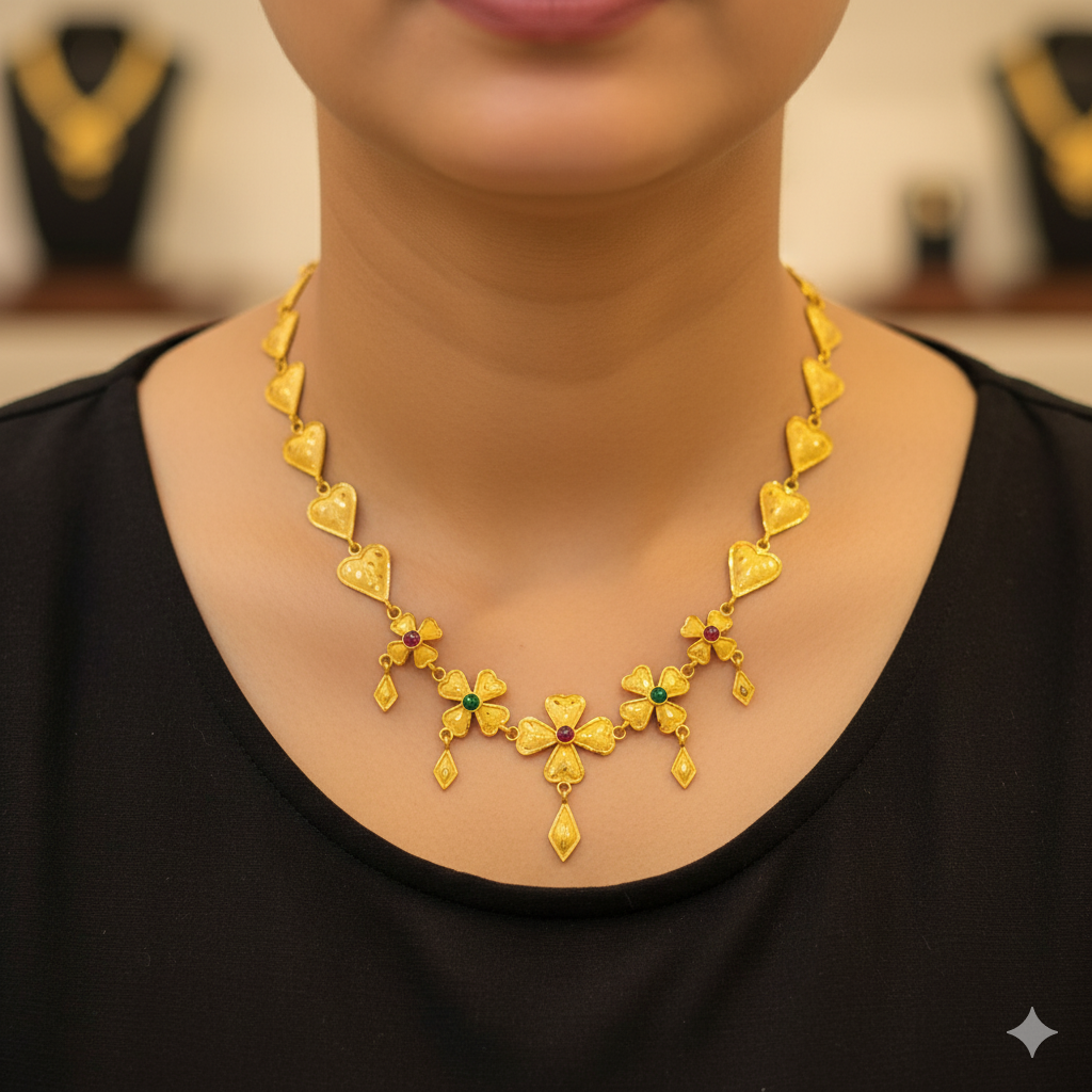 (GCN22) BIS CERTIFIED HUID HALLMARK 916 22KT GOLD NECKLACE CHOKER (APPROX WGT: 3.270 GM) 1 PIECE FOR WOMEN.