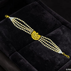 GOLD MANTASHA- (5ADR36)-(WGT: 0.750 GM APPROX) BIS CERTIFIED HUID HALLMARK 375 9KT GOLD MOTI MANTASHA WITH PEARL CHAIN FOR WOMEN.