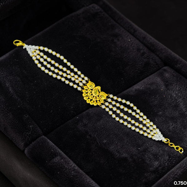 GOLD MANTASHA- (5ADR36)-(WGT: 0.750 GM APPROX) BIS CERTIFIED HUID HALLMARK 375 9KT GOLD MOTI MANTASHA WITH PEARL CHAIN FOR WOMEN.