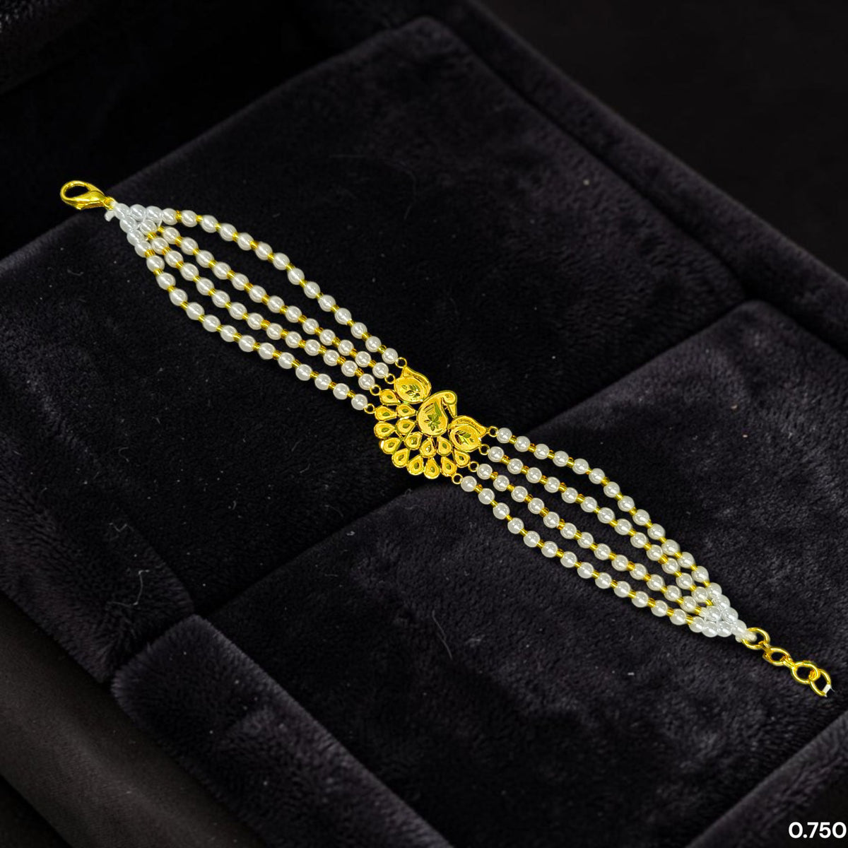 GOLD MANTASHA- (5ADR36)-(WGT: 0.750 GM APPROX) BIS CERTIFIED HUID HALLMARK 375 9KT GOLD MOTI MANTASHA WITH PEARL CHAIN FOR WOMEN.