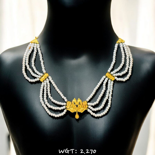 RAJLAXMI WGT: 2.270 GM APPROX HUID HALLMARK 22KT GOLD MOTI NECKLACE 1 PIECE WITH ADJUSTABLE TASSEL.