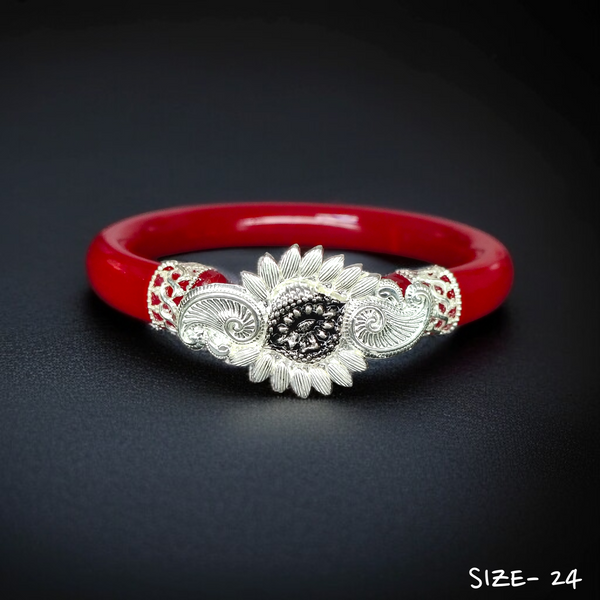 (SSP) (SIZE- 24) 925 ORIGINAL SILVER MUKH POLA BANGLES FOR WOMEN 1 PC - SOLD AS MRP BY RAJLAXMI.