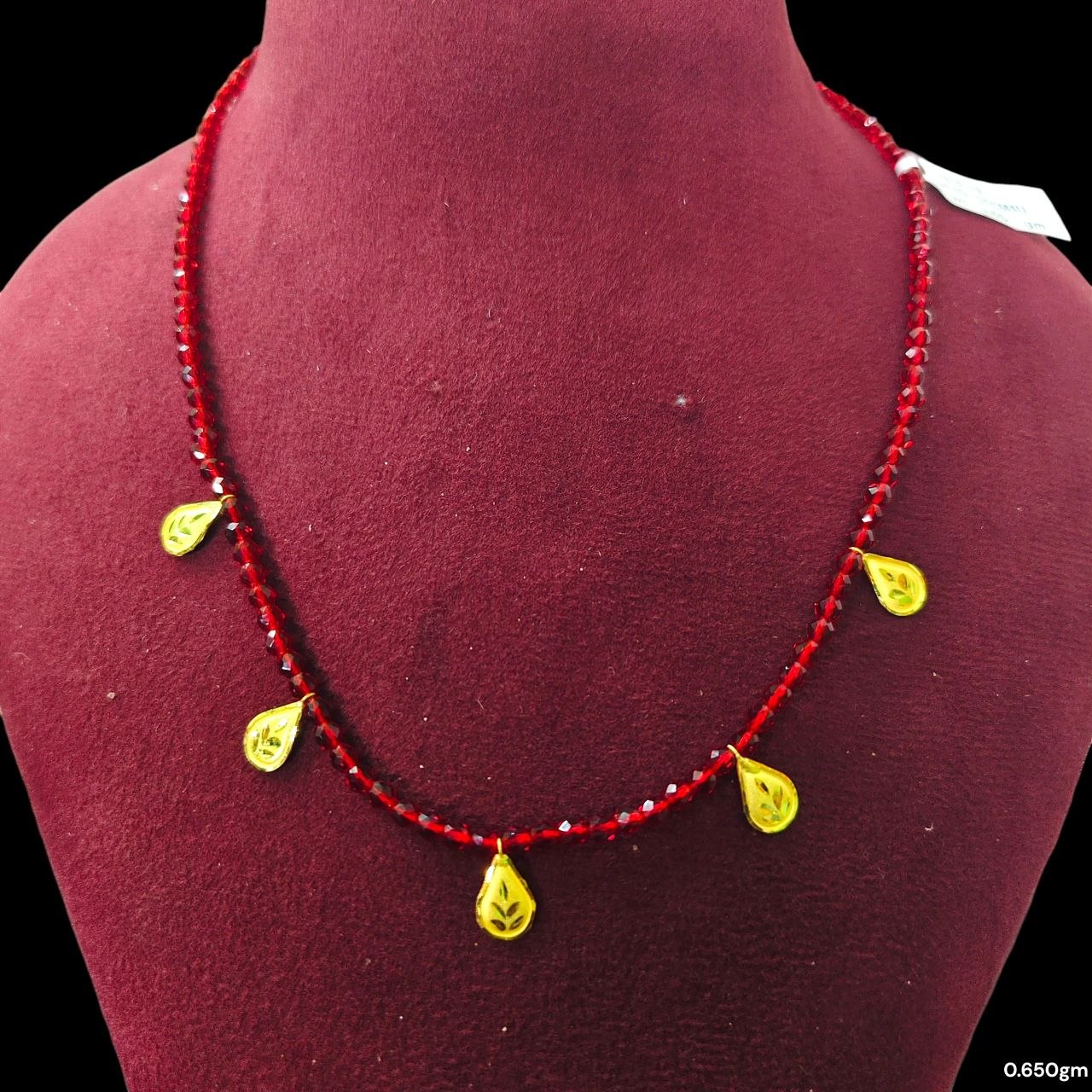 GOLD MOTI HAR- WGT: 0.650 GM APPROX HUID HALLMARK 22KT GOLD MOTI SELIHAR 1 PIECE WITH CRYSTAL CHAIN.