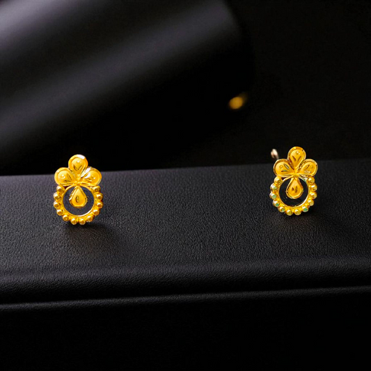 (GER22) BIS CERTIFIED WGT: 0.870 GM APPROX HUID HALLMARK 916 22KT GOLD EARRINGS 1 PAIR FOR WOMEN.