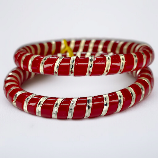 RED SPIRAL DESIGN 995 ORIGINAL SILVER POLA BANGLES FOR WOMEN 1 PAIR - SOLD AS MRP BY RAJLAXMI (GET FREE SILVER POLA RING) HAPPY HOURS OFFER