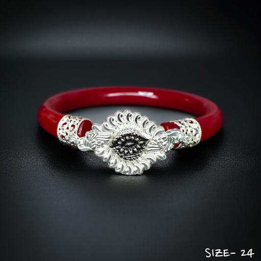 (SSP) (SIZE- 24) 925 ORIGINAL SILVER MUKH POLA BANGLES FOR WOMEN 1 PC - SOLD AS MRP BY RAJLAXMI.