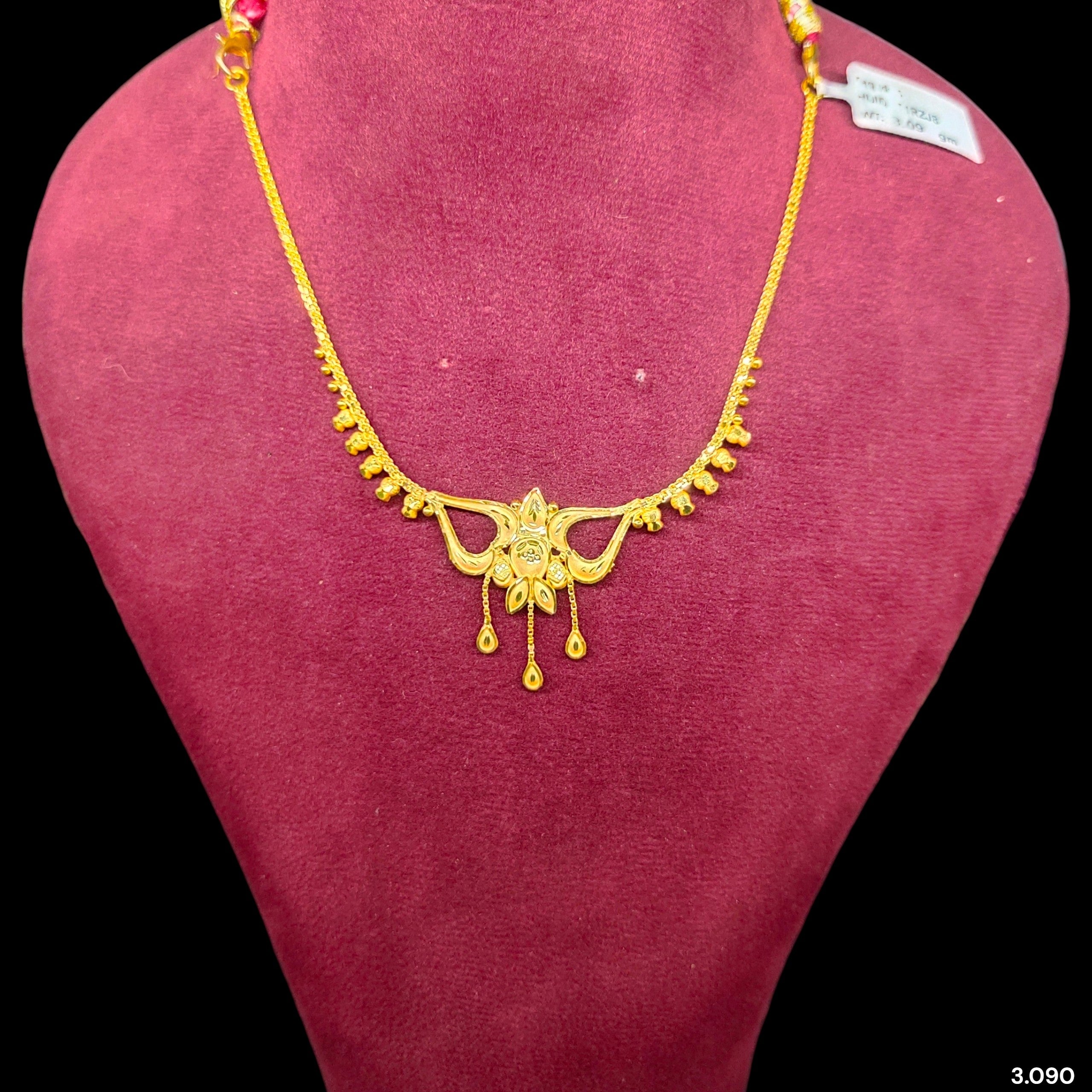 GOLD NECKLACE-(WGT: 3.090 GM APPROX) BIS CERTIFIED HUID HALLMARK 375 9KT GOLD NECKLACE 1 PIECE FOR WOMEN WITH FREE ADJUSTABLE TASSEL.