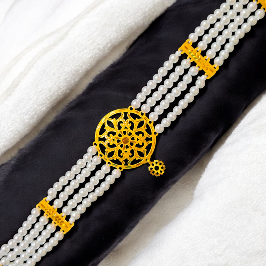 CERTIFIED BIS HUID HALLMARK 916 22KT GOLD MOTI CHOKER 1 PIECE (WGT:1.630 GM) WITH ADJUSTABLE TASSEL FOR GIFT IN MARRIAGE.