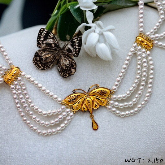 RAJLAXMI WGT: 2.150 GM APPROX HUID HALLMARK 22KT GOLD MOTI NECKLACE 1 PIECE WITH ADJUSTABLE TASSEL.