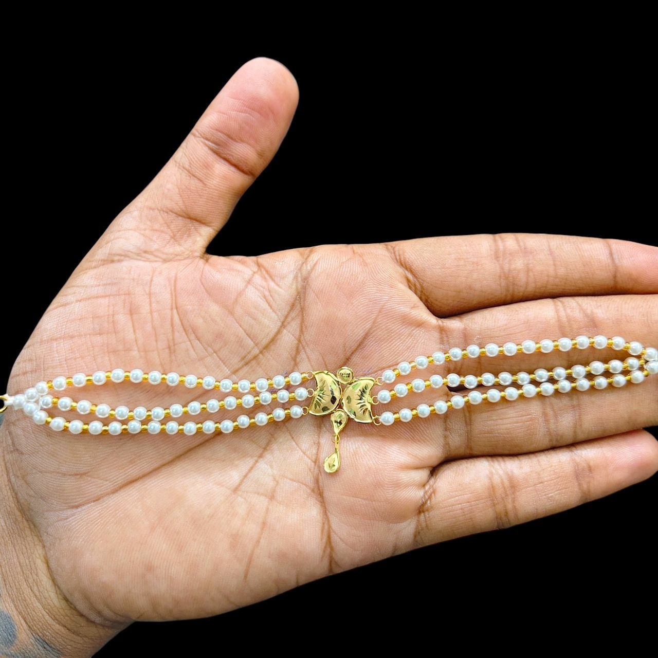 GOLD MOTI CHOKER- (WGT: 0.400 GM APPROX) BIS CERTIFIED HUID HALLMARK 375 9KT GOLD MOTI CHOKER 1 PIECE WITH ADJUSTABLE TASSEL FOR GIFT IN MARRIAGE.