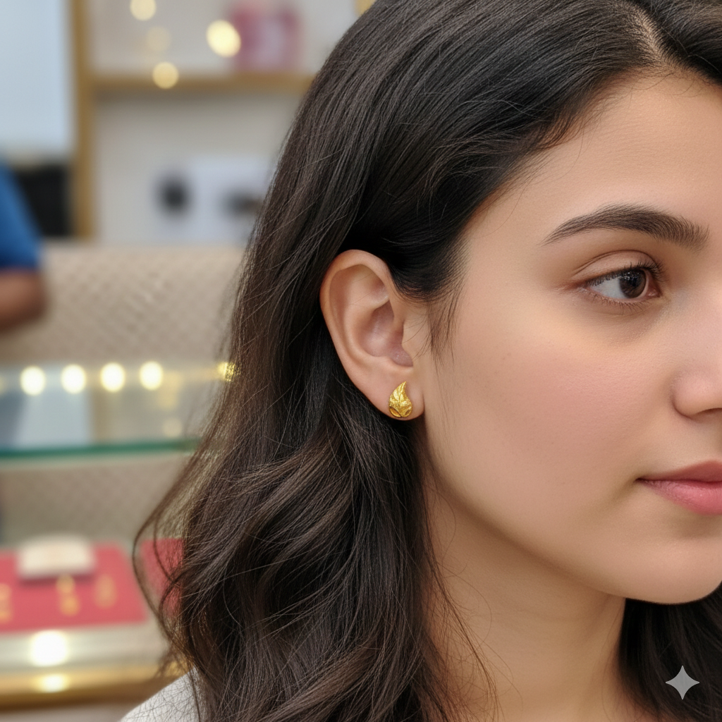 (GSE9) TRJ BABY TOPS WGT: 0.300 GM APPROX BIS CERTIFIED HUID HALLMARK 9KT GOLD STUD EARRINGS FOR WOMEN 1 PAIR FOR REGULAR USE.