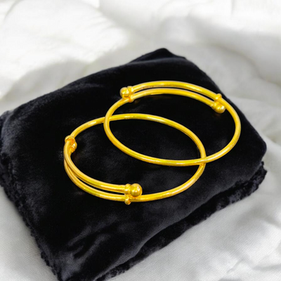 BABY JEWELLERY- BIS CERTIFIED HUID HALLMARK 916 22KT GOLD BABY BANGLE 1 PAIR (ADJUSTABLE SIZE) FROM NEW BORN TO 2 YEARS (FOR RICE CEREMONY & BIRTHDAY).