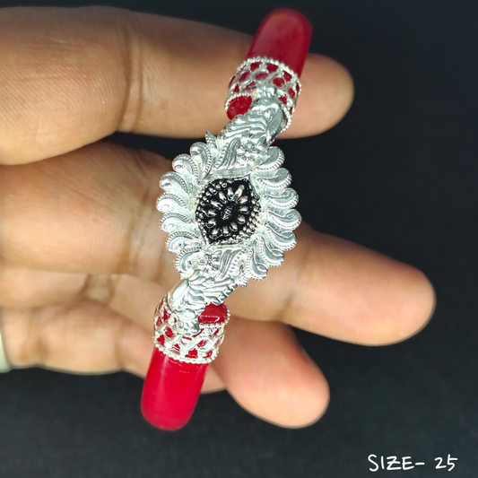 (SSP) (SIZE- 25) 925 ORIGINAL SILVER MUKH POLA BANGLES FOR WOMEN 1 PC - SOLD AS MRP BY RAJLAXMI.