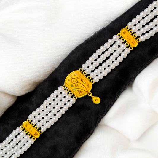 CERTIFIED BIS HUID HALLMARK 916 22KT GOLD MOTI CHOKER 1 PIECE (WGT:1.860 GM) WITH ADJUSTABLE TASSEL FOR GIFT IN MARRIAGE.