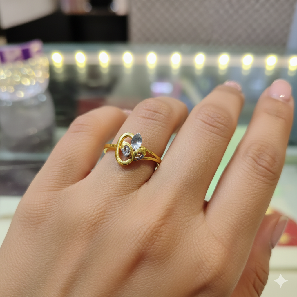 (GLFR9) TRJ (SIZE: 14) WGT: 1.160 GM APPROX BIS CERTIFIED HUID HALLMARK 9KT GOLD FINGER RING FOR WOMEN 1 PIECE FOR REGULAR USE.