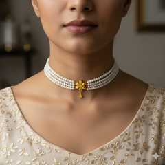 PEARL CHOKER- CERTIFIED BIS HUID HALLMARK 916 22KT GOLD MOTI CHOKER 1 PIECE (WGT: 0.850 GM) WITH ADJUSTABLE TASSEL FOR GIFT IN MARRIAGE.
