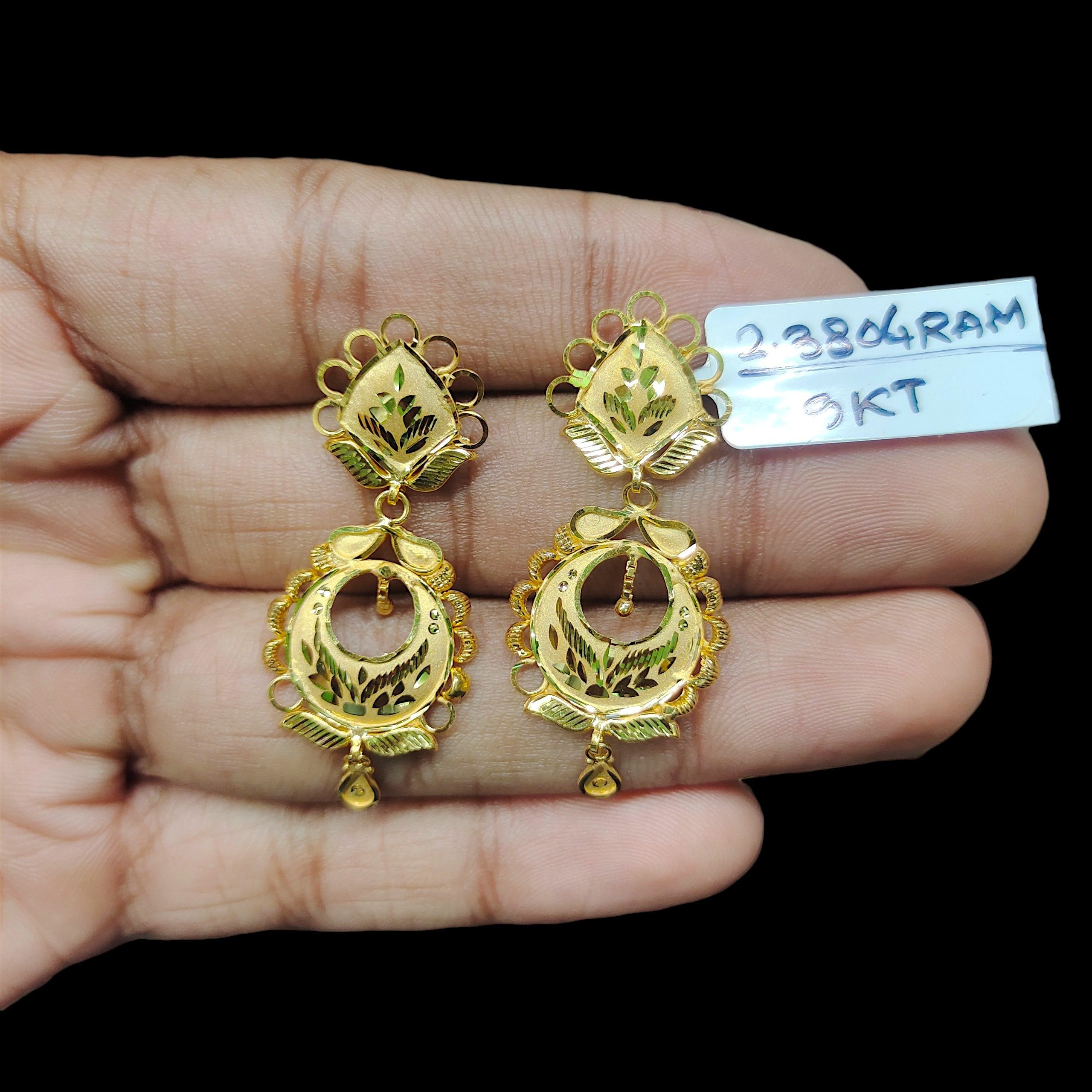 GOLD EARRINGS- (WGT: 2.380 GM APPROX) BIS CERTIFIED HUID HALLMARK 9KT GOLD EARRINGS 1 PAIR FOR WOMEN (BEST FOR GIFT IN MARRIAGE). (6RIVPH)-(TF1L6C)