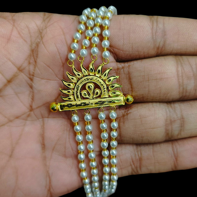GOLD MANTASHA- (7T1UDG)-(WGT: 0.920 GM APPROX) BIS CERTIFIED HUID HALLMARK 375 9KT GOLD MOTI MANTASHA WITH PEARL CHAIN FOR WOMEN.