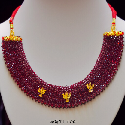 TRJ WGT: 1.00 GM APPROX 22KT HUID HALLMARK GOLD CRYSTAL CHATAI NECKLACE 1 PIECE WITH ADJUSTABLE TASSEL.
