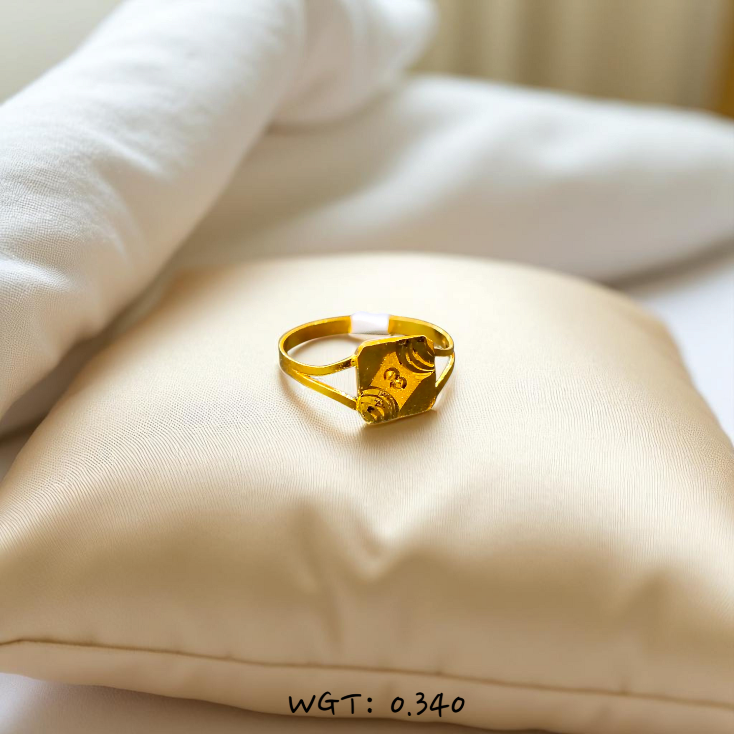 (GBJ) TRJ WGT: 0.340 GM APPROX 22KT HUID HALLMARK GOLD BABY FINGER RING 1 PIECE FOR RICE CEREMONY & BIRTHDAY.