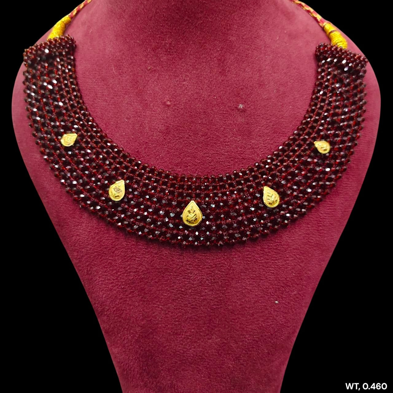 GOLD MOTI HAR- (WGT: 0.460 GM APPROX) HUID HALLMARK 375 9KT GOLD CRYSTAL CHATAI NECKLACE 1 PIECE WITH ADJUSTABLE TASSEL.