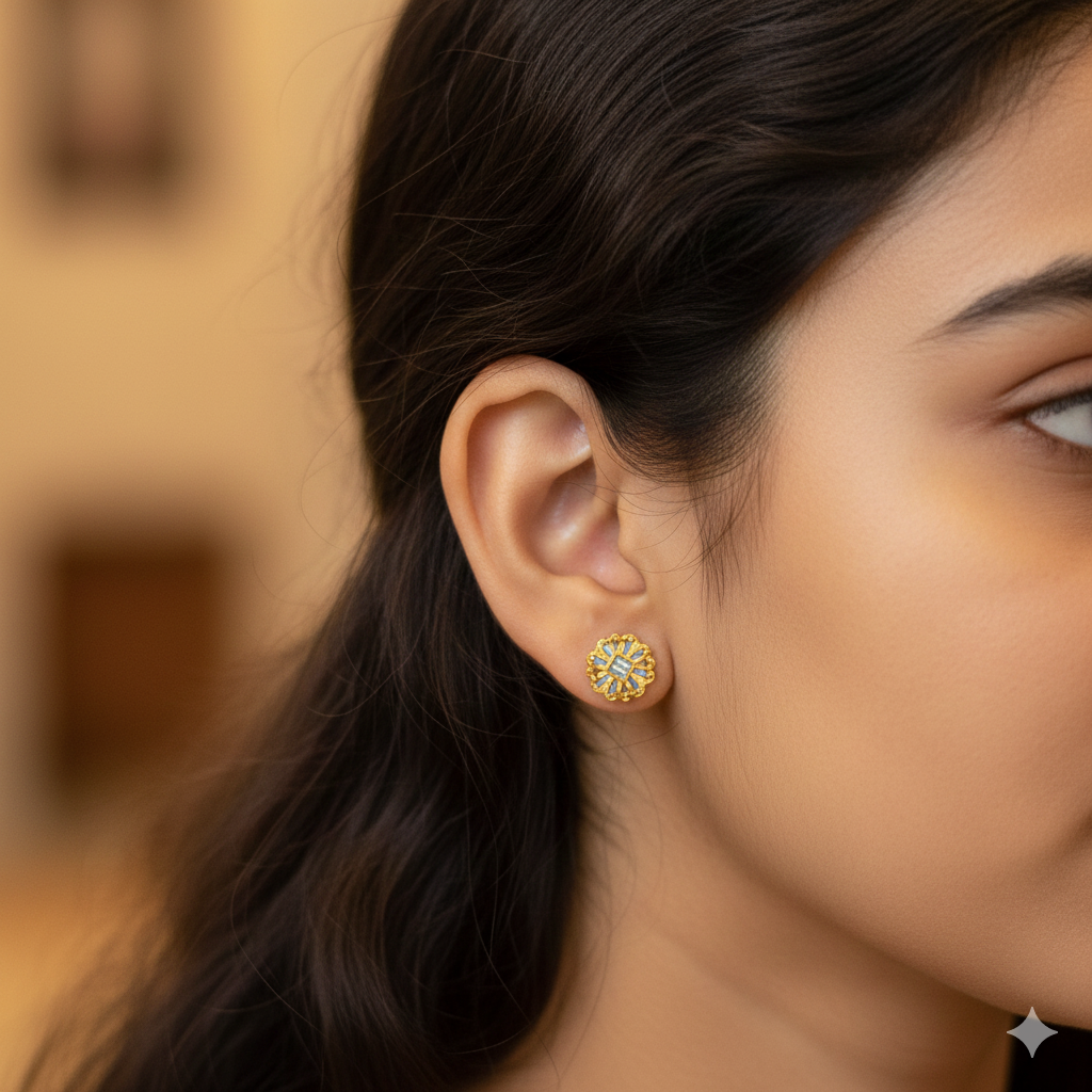 (GSE9) TRJ BABY TOPS WGT: 0.370 GM APPROX BIS CERTIFIED HUID HALLMARK 9KT GOLD STUD EARRINGS FOR WOMEN 1 PAIR FOR REGULAR USE.